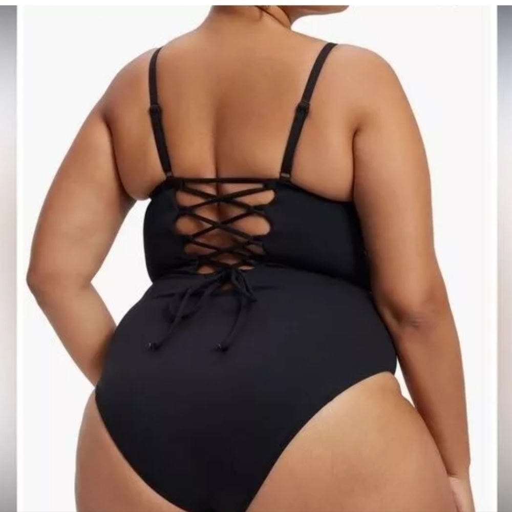 NWOT Good American Women Sculp Black One-Piece Swimsuit Sz 7/4XL